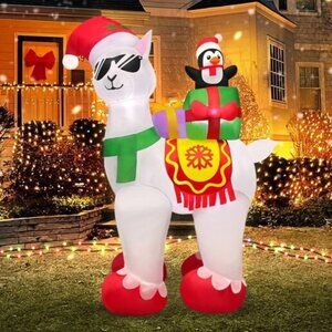 ⚡5FT Christmas Inflatables Alpaca Penguin with Gift Box Outdoor Decorations